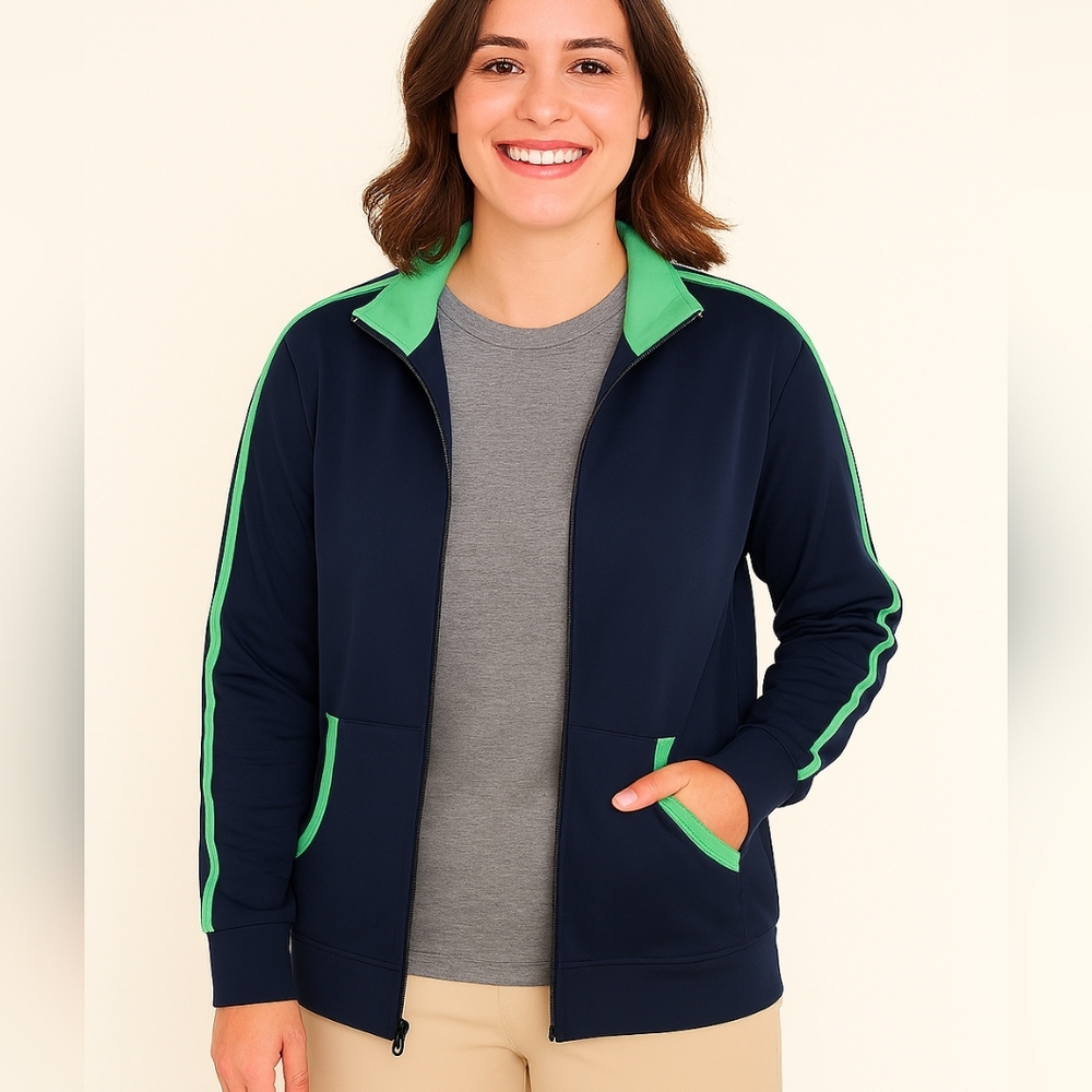 Venezia Women's Athletic Jacket in Navy and Green - Picture 1 of 6